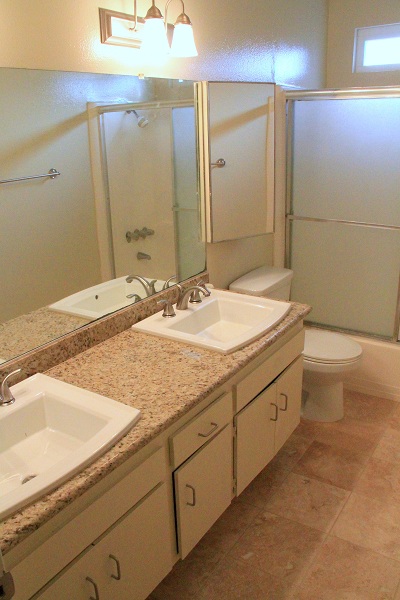 Extra Large Full Upper Bath with Two Sinks, Granite Counters and Marble Floor